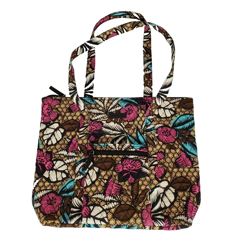 Vera Bradley Tote Large Bag Blue Pink Floral Zipper/‎ Pockets Multicolor